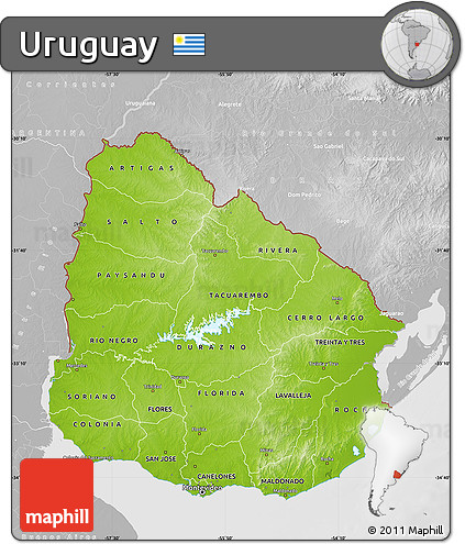 Physical Map of Uruguay, lighten, desaturated