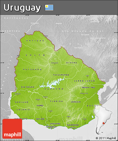 Physical Map of Uruguay, lighten, desaturated