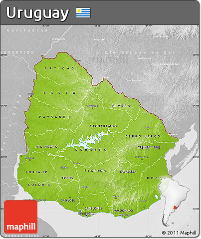 Physical Map of Uruguay, lighten, desaturated