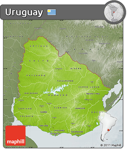 Physical Map of Uruguay, semi-desaturated