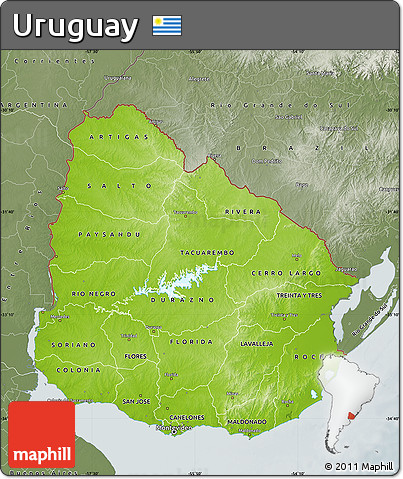 Physical Map of Uruguay, semi-desaturated