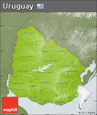 Physical Map of Uruguay, semi-desaturated
