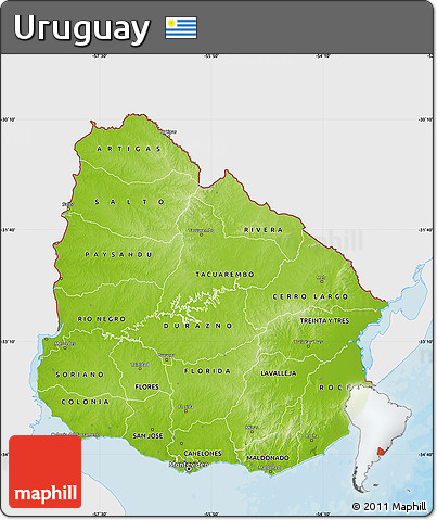 Physical Map of Uruguay, single color outside, bathymetry sea, shaded relief sea