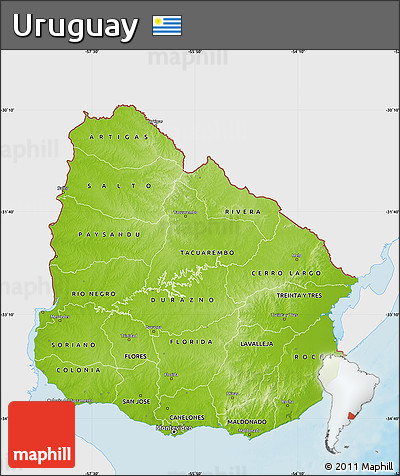 Physical Map of Uruguay, single color outside