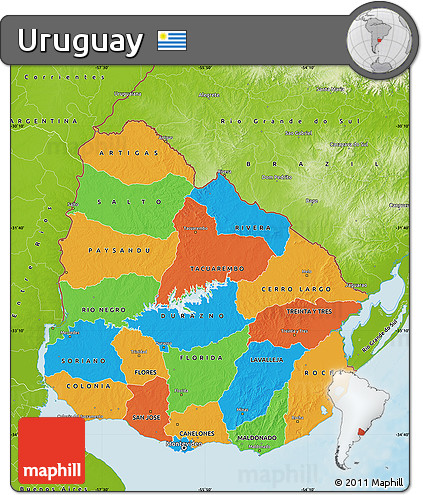 Political Map of Uruguay, physical outside
