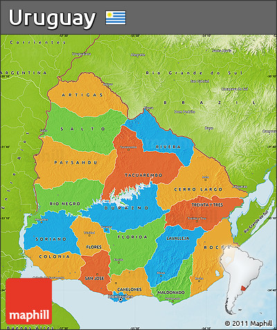 Political Map of Uruguay, physical outside