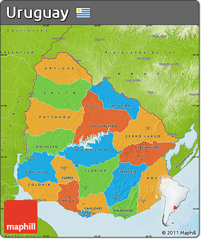 Political Map of Uruguay, physical outside