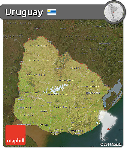 Satellite Map of Uruguay, darken
