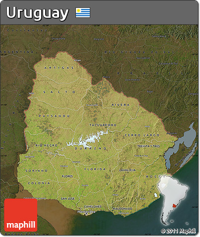 Satellite Map of Uruguay, darken