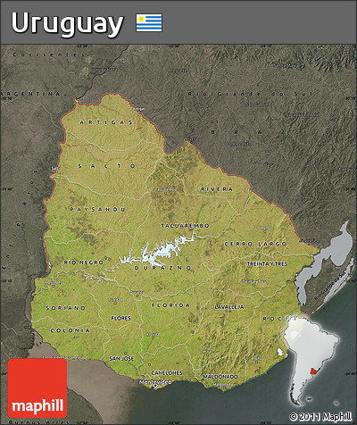 Satellite Map of Uruguay, darken, semi-desaturated