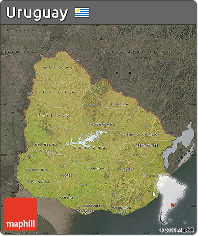 Satellite Map of Uruguay, darken, semi-desaturated