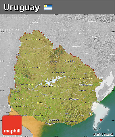 Satellite Map of Uruguay, lighten, desaturated, land only