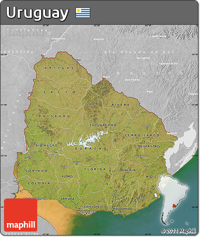 Satellite Map of Uruguay, lighten, desaturated, land only