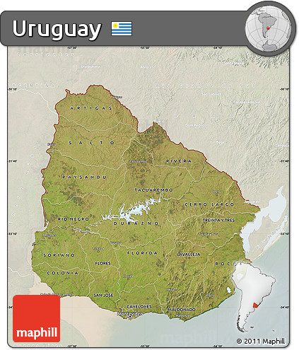 Satellite Map of Uruguay, lighten