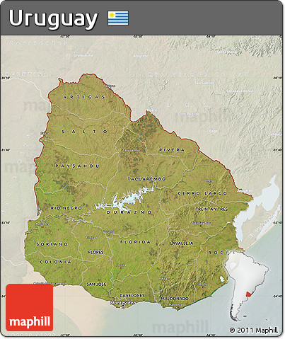 Satellite Map of Uruguay, lighten