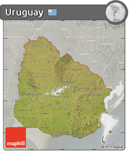 Satellite Map of Uruguay, lighten, semi-desaturated