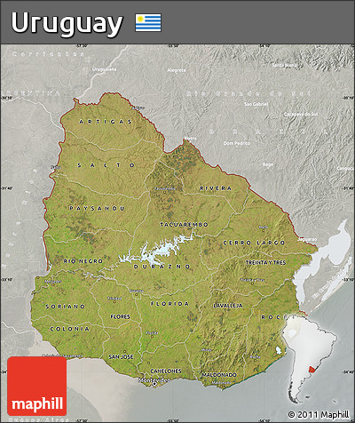 Satellite Map of Uruguay, lighten, semi-desaturated