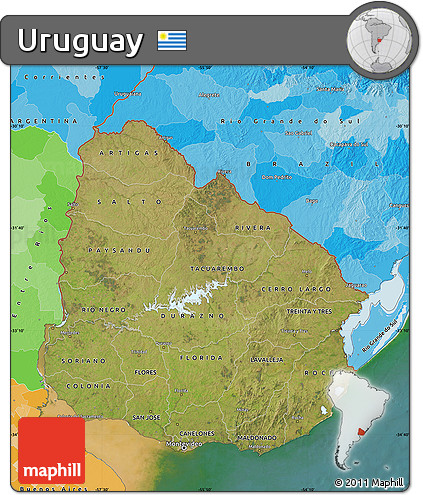 Satellite Map of Uruguay, political outside, satellite sea