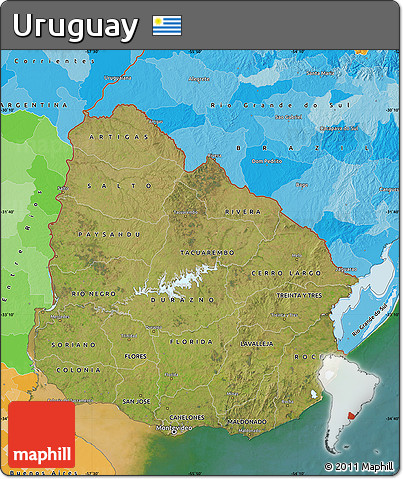 Satellite Map of Uruguay, political outside, satellite sea