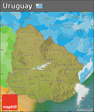Satellite Map of Uruguay, political outside, satellite sea
