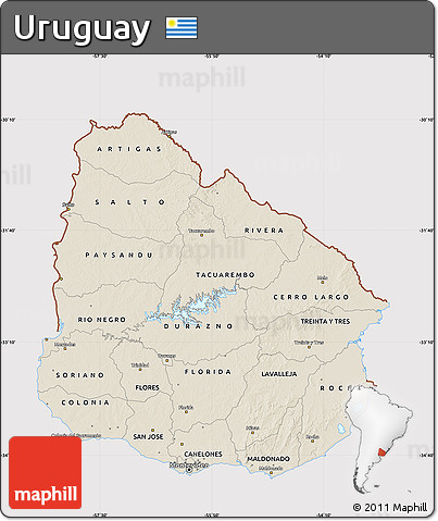 Shaded Relief Map of Uruguay, cropped outside