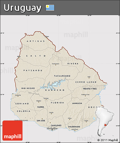Shaded Relief Map of Uruguay, cropped outside