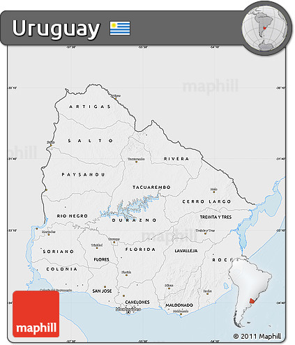 Silver Style Map of Uruguay, single color outside