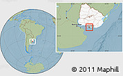Savanna Style Location Map of MONTEVIDEO, highlighted country, hill shading