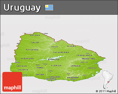 Physical Panoramic Map of Uruguay, cropped outside