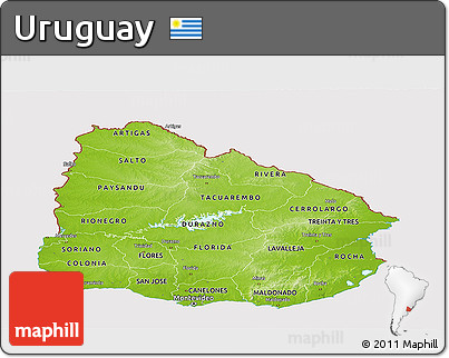 Physical Panoramic Map of Uruguay, cropped outside