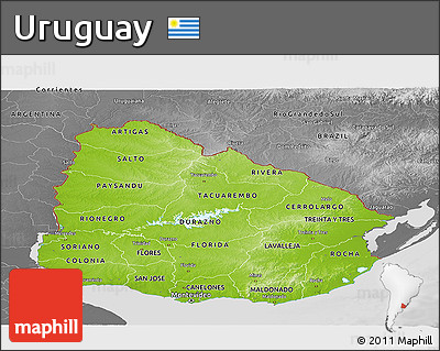 Physical Panoramic Map of Uruguay, desaturated