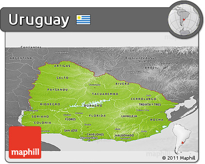 Physical Panoramic Map of Uruguay, desaturated