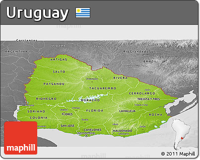 Physical Panoramic Map of Uruguay, desaturated