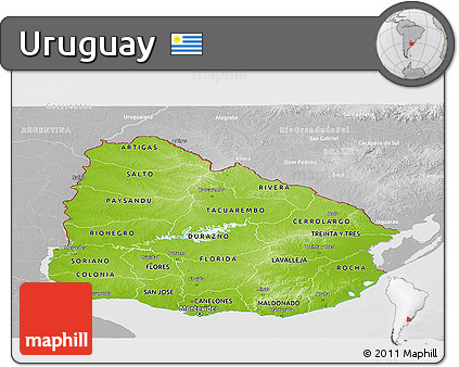 Physical Panoramic Map of Uruguay, lighten, desaturated
