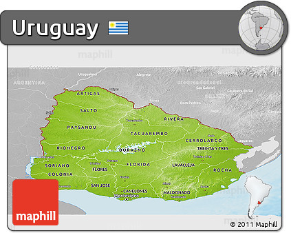 Physical Panoramic Map of Uruguay, lighten, desaturated, land only
