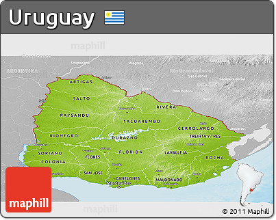 Physical Panoramic Map of Uruguay, lighten, desaturated, land only