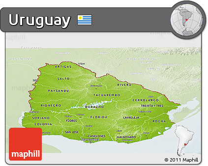 Physical Panoramic Map of Uruguay, lighten