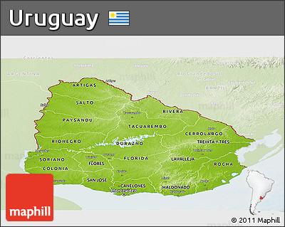 Physical Panoramic Map of Uruguay, lighten