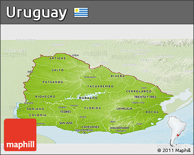 Physical Panoramic Map of Uruguay, lighten, land only