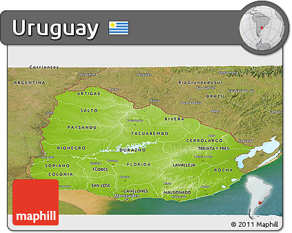 Physical Panoramic Map of Uruguay, satellite outside