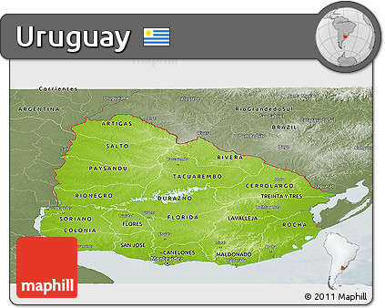 Physical Panoramic Map of Uruguay, semi-desaturated