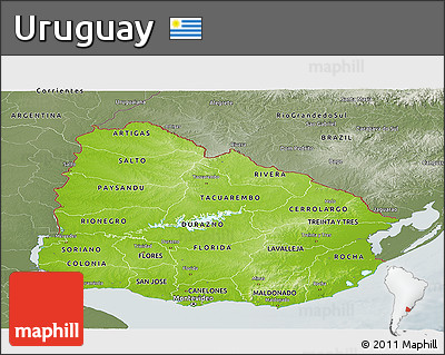 Physical Panoramic Map of Uruguay, semi-desaturated