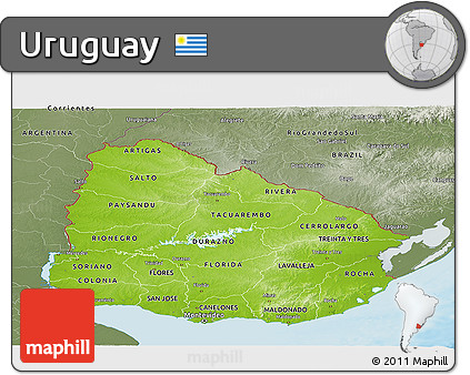 Physical Panoramic Map of Uruguay, semi-desaturated, land only