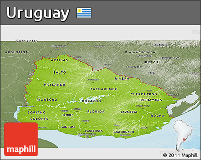 Physical Panoramic Map of Uruguay, semi-desaturated, land only