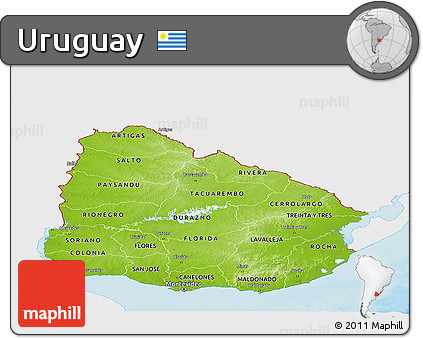 Physical Panoramic Map of Uruguay, single color outside