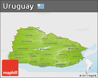 Physical Panoramic Map of Uruguay, single color outside