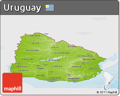 Physical Panoramic Map of Uruguay, single color outside
