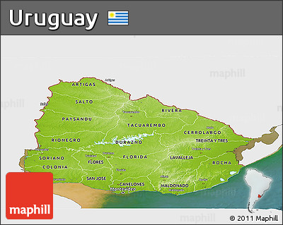 Physical Panoramic Map of Uruguay, single color outside, satellite sea