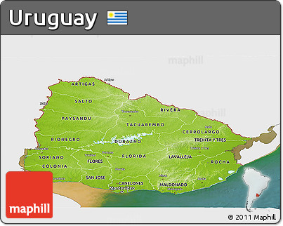 Physical Panoramic Map of Uruguay, single color outside, satellite sea