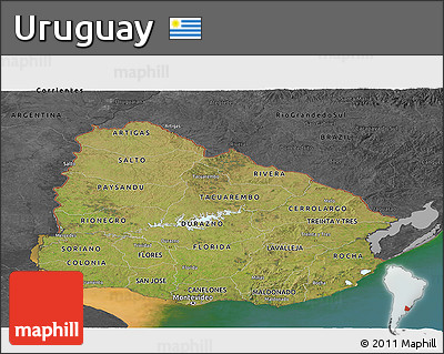 Satellite Panoramic Map of Uruguay, darken, desaturated, land only